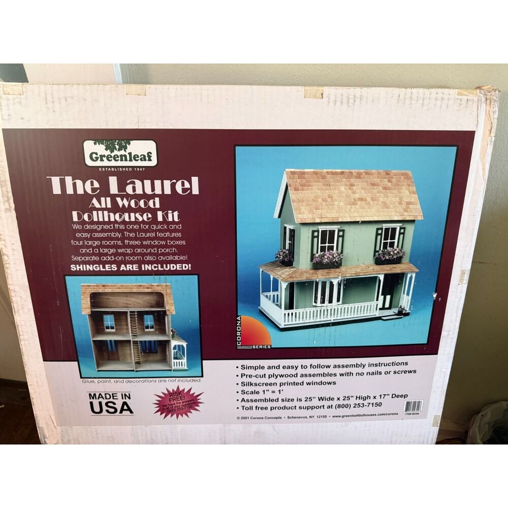 Greenleaf Laurel Wood Dollhouse Kit 1:12 Scale #9309 w/ Shingles Corona Concepts